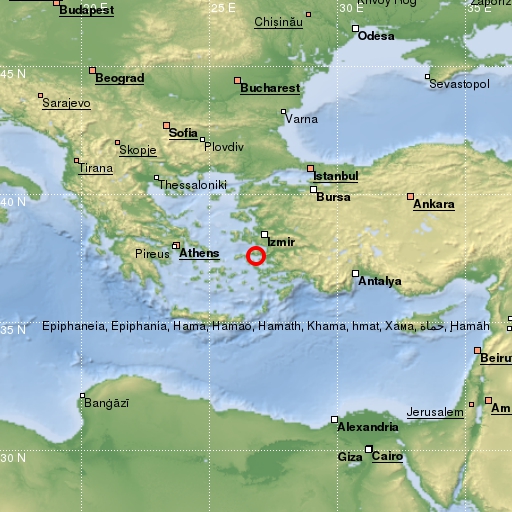 map showing earthquake location