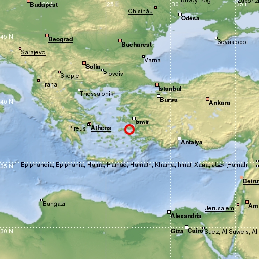 map showing earthquake location
