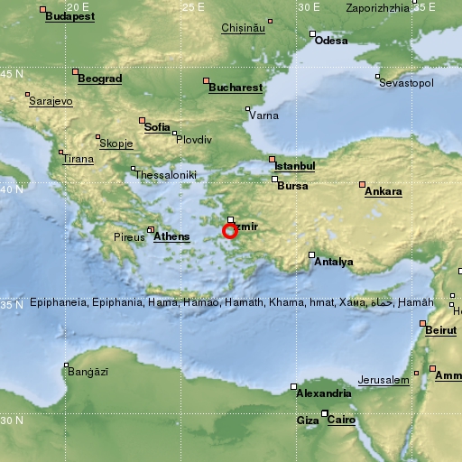 map showing earthquake location