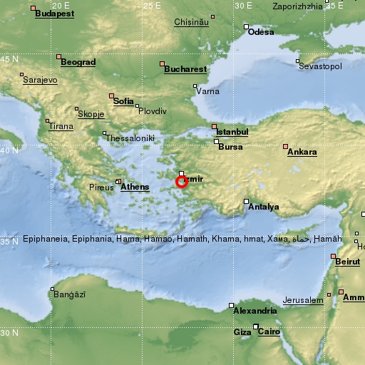 map showing earthquake location