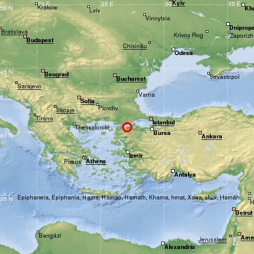 map showing earthquake location