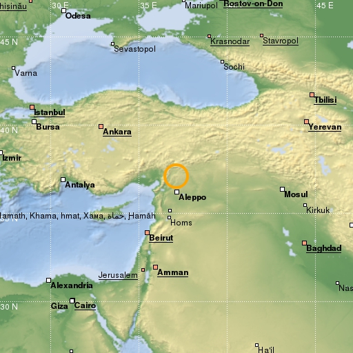 map showing earthquake location