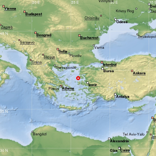 map showing earthquake location