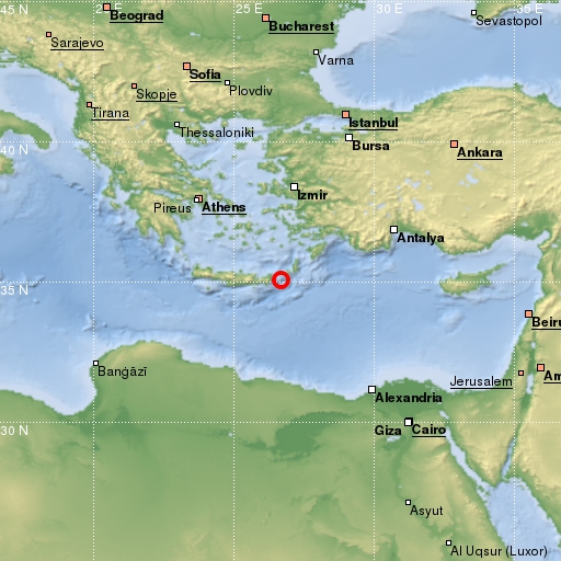 map showing earthquake location