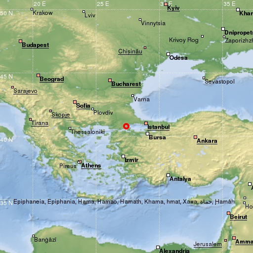 map showing earthquake location
