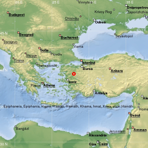 map showing earthquake location
