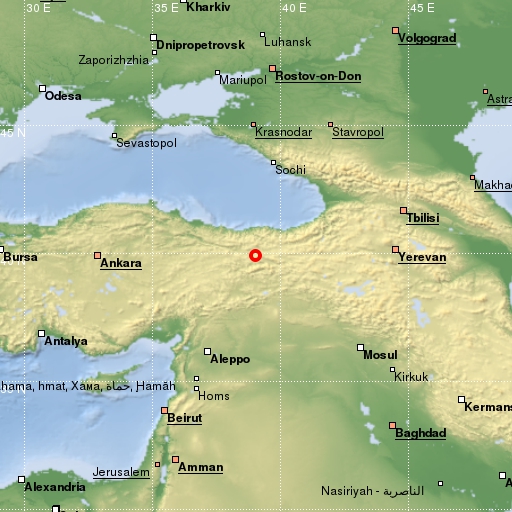 map showing earthquake location