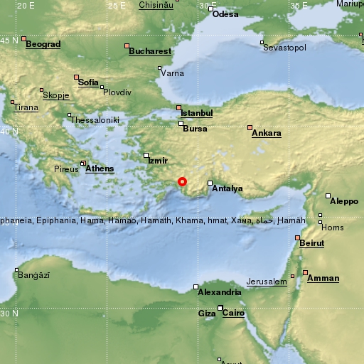 map showing earthquake location