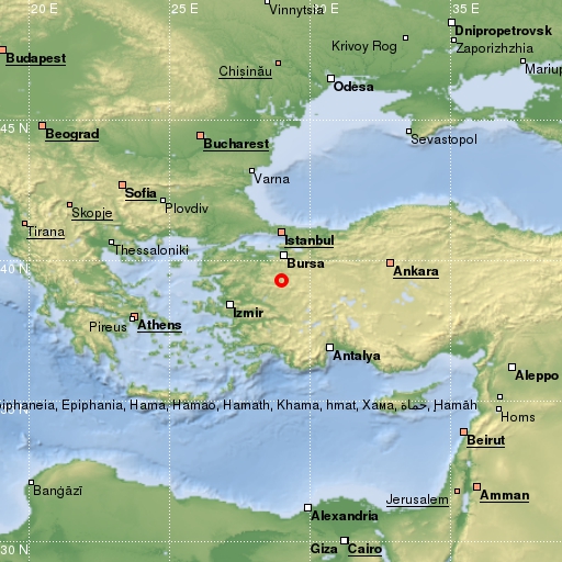 map showing earthquake location