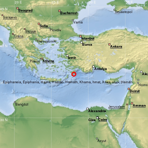 map showing earthquake location