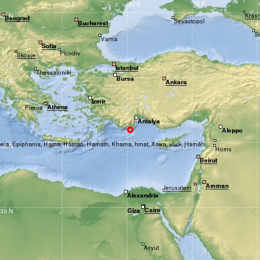 map showing earthquake location